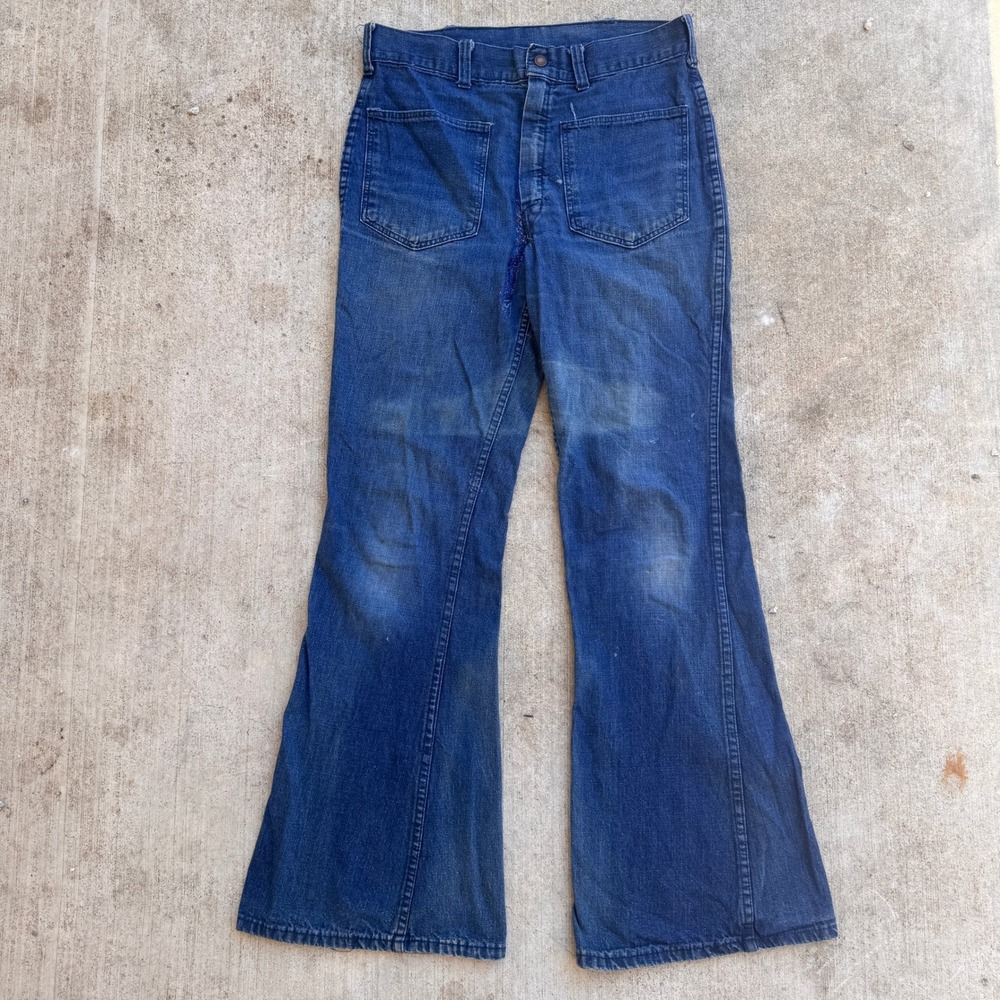Vintage Big Yank 70s Denim Bell Bottom Flared Jeans Patch Pocket Blue 30x30